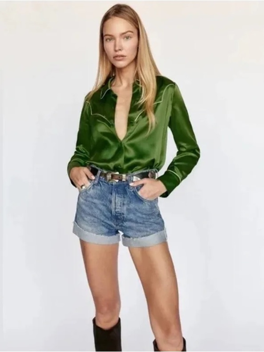 Charlie Cuffed High Rise Jean Shorts in Ponce